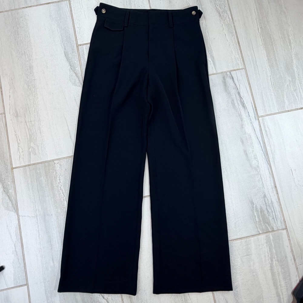 Vince Black Wide Leg Pleated Trousers High Rise Size 6 V604021614